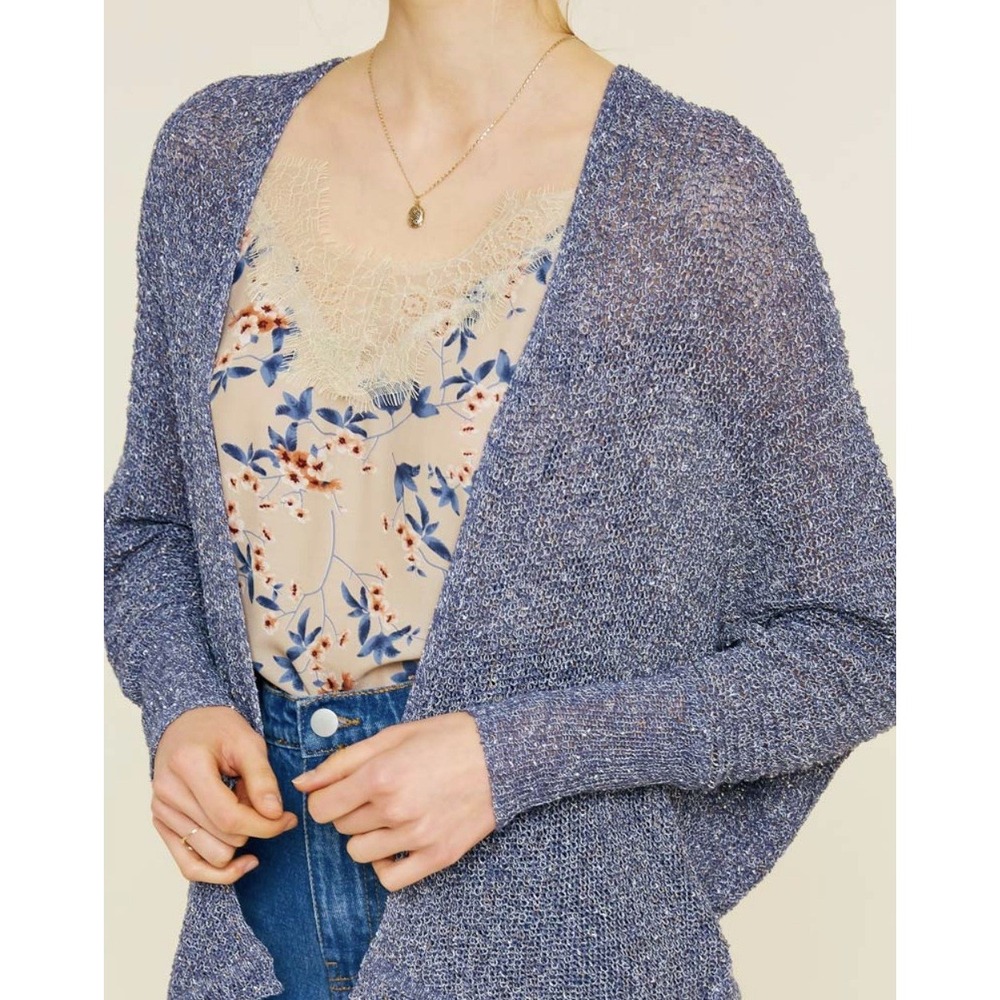 NEW Hayden Los Angeles Semi-Sheer Dolman Sleeve Cardigan Sweater Blue Medium - Picture 2 of 7